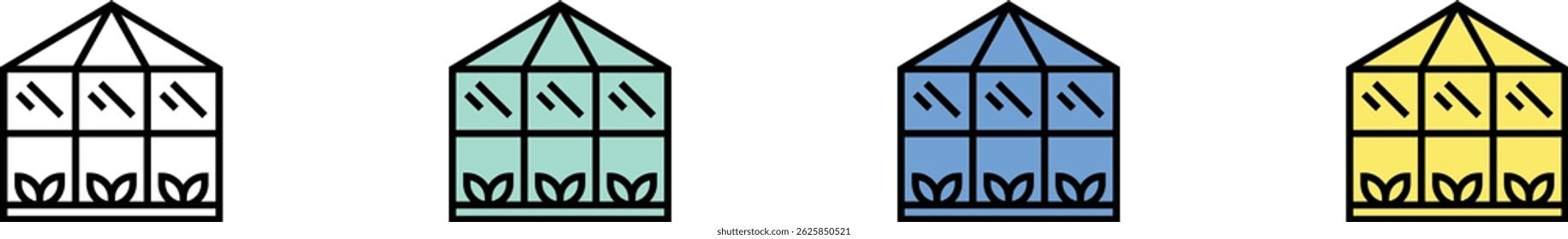greenhouse icon. Outline, Green, Blue and Yellow Style Design Isolated On White Background