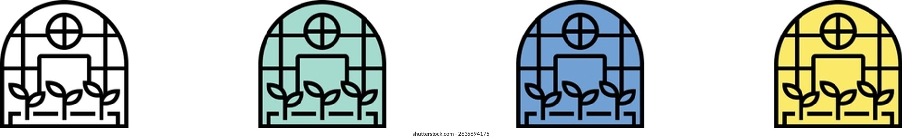 greenhouse icon. Outline, Green, Blue and Yellow Style Design Isolated On White Background
