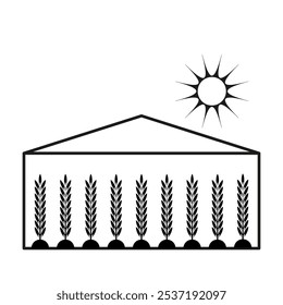 Ícone de estufa. Símbolo de cultivo da planta. Sol e culturas vetor. Simples gráfico agrícola.