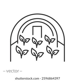 greenhouse icon, plant grown in greenhouse, seedlings thin line symbol on white background - editable stroke vector illustration