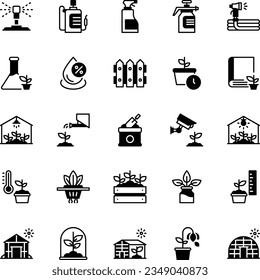 Greenhouse icon set in fill black style.greenhouse, smart farm, watering, technology, seed, energy ,collection. Vector illustration.