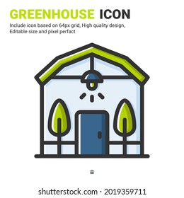 Greenhouse Icon Vector With Outline Color Style Isolated On White Background. Vector Illustration Conservatory Sign Symbol Icon Concept For Digital Farming, Logo, Industry, Agriculture And Project