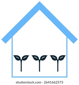 Greenhouse icon vector representing controlled environment agriculture. Ideal for illustrating plant nurseries, hydroponics, urban farming, and year-round crop production.
