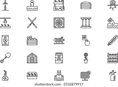 Greenhouse icons collection is a vector illustration with editable stroke.
