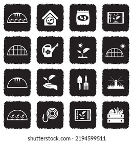 Greenhouse Icons. Grunge Black Flat Design. Vector Illustration.