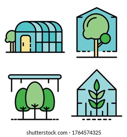 Greenhouse icons set. Outline set of greenhouse vector icons thin line color flat isolated on white