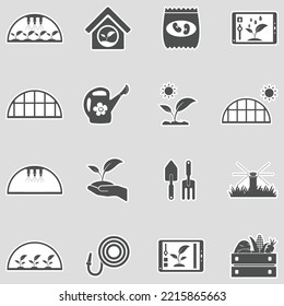 Greenhouse-Symbole. Aufkleber-Design. Vektorgrafik.