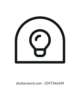 Greenhouse lighting system line icon, greenhouse with lamp bulb vector symbol with editable stroke