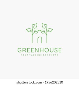 Greenhouse line art minimalist logo vector illustration design. leaf nature logo concept