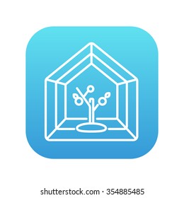 Icono de línea de Greenhouse para web, móviles e infografías. Icono de blanco vector en el cuadrado de gradiente azul con esquinas redondeadas aisladas en fondo blanco.