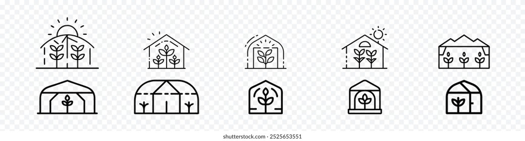 ícone Linha de estufa.Estufa,plantas, ícone linear. Conjunto de ícones de estufa Sustentável, ícones de casa verde, conjunto de ícones de estufa, conjunto de ícones de casa verde