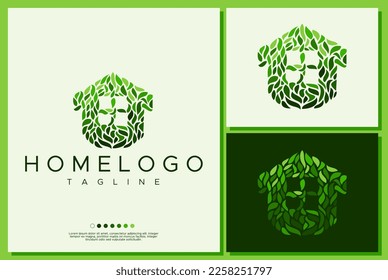 Greenhouse logo design template. Leaf house logo branding vector.