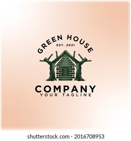 Greenhouse logo design vector. Green leaf illustration symbol. Home and leaf vector icons.
