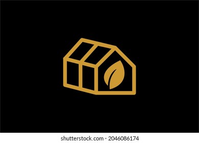 Vector de diseño de logotipo de invernadero. Símbolo de ilustración de cuidado vegetal. Signo de hoja verde. Iconos vectoriales de casa verde y hoja.