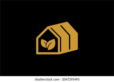 Vector de diseño de logotipo de invernadero. Símbolo de ilustración de cuidado vegetal. Signo de hoja verde. Iconos vectoriales de casa verde y hoja.