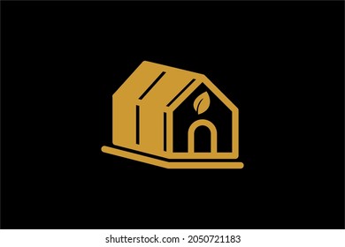Vector de diseño de logotipo de invernadero. Símbolo de ilustración de cuidado vegetal. Signo de hoja verde. Iconos vectoriales de casa verde y hoja.