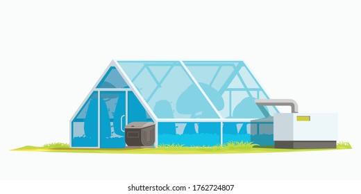 greenhouse on grass on white