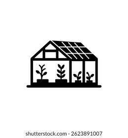 Greenhouse with Panel Roof Icon - Sustainable Farming Symbol