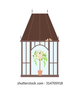 Greenhouse, plant and birds. Vector illustration