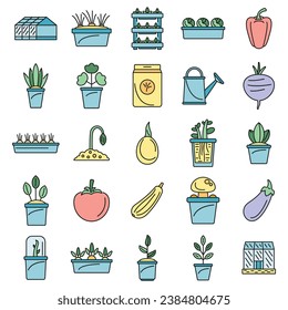 Greenhouse plant icon set. Outline set of greenhouse plant vector icons thin line color flat on white