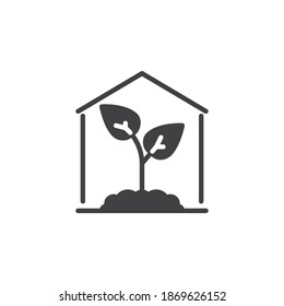 Greenhouse with plant vector icon. filled flat sign for mobile concept and web design. Growing plant in greenhouse glyph icon. Symbol, logo illustration. Vector graphics