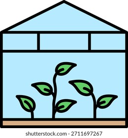 Invernadero con plantas creciendo dentro del icono