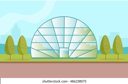Greenhouse with plants. Vector illustration. Isolated.