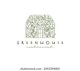 Greenhouse restaurant label with lettering drawing on white color background.