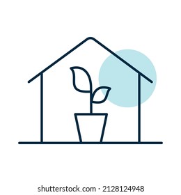 Greenhouse with seedlings inside isolated vector icon. Graph symbol for agriculture, garden and plants web site and apps design, logo, app, UI
