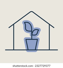 Invernadero con plántulas dentro del icono vector. Símbolo gráfico para agricultura, jardín y plantas sitio web y diseño de aplicaciones, logotipo, aplicación, interfaz de usuario