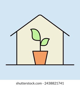 Invernadero con plántulas dentro del icono del vector. Símbolo gráfico para la agricultura, jardín y plantas sitio web y aplicaciones de diseño, logotipo, aplicación, UI