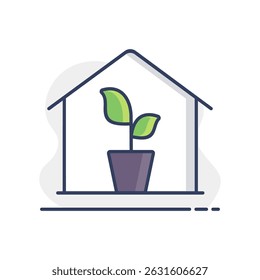 Greenhouse with seedlings inside vector icon. Graph symbol for agriculture, garden and plants web site and apps design, logo, app, UI