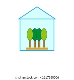 greenhouse shaped vector icon with trees