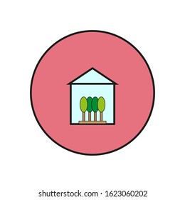 greenhouse shaped vector icon with trees