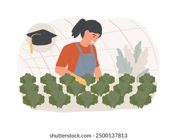 Greenhouse technician isolated cartoon vector illustrations. Technical college student attend gardener course, educational process, associate degree, agriculture profession vector cartoon.