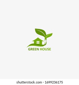 greenhouse vector design, home with leaf and tree, business real estate, green, icons, logo, vector illustrations