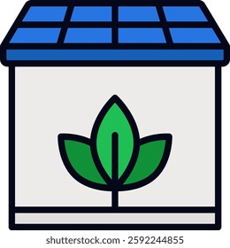 Greenhouse Vector Design for Sustainable Farming. Plant nursery illustration, eco agriculture symbol, organic gardening concept. Filled line icon