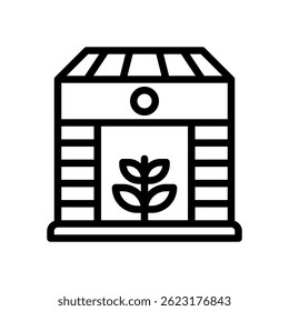 Greenhouse Vector for Plant Growth and Controlled Climate. Glass structure illustration. Agricultural innovation concept for fresh produce. Line Icon