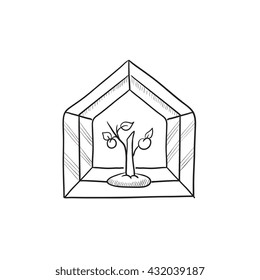 Vektorgrafik-Symbol auf Untergrund einzeln auf dem Hintergrund. Handgezeichnete Greenhouse-Ikone. Greenhouse Sketch Symbol für Infografik, Website oder App.