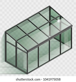 Greenhouse or winter garden. Covered veranda for plants. Glass dome. Modern architecture. Vector graphic with transparency