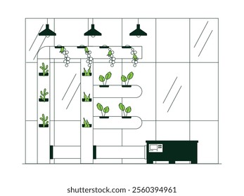 Greenhouses in the city serve to grow various kinds of plants such as ornamental plants that are cultivated hydroponically, vector illustration of urban farming.