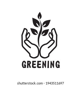 greening and cultivating plants with two hands carrying plant seeds. icon vector.