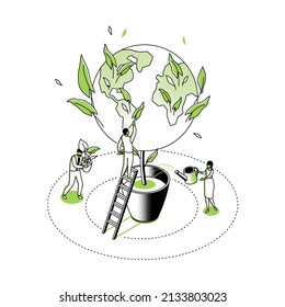 Greening the planet - modern line isometry design style illustration