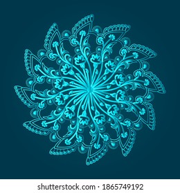 Greenish blue color floral ornamental abstract arabesque mandala design. Luxurious islamic background