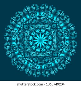 Greenish blue color floral ornamental abstract arabesque mandala design. Luxurious islamic background