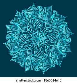 Greenish blue color ornamental floral abstract arabesque mandala design. Luxurious islamic background