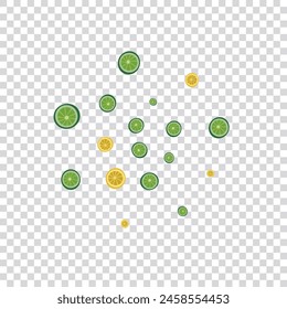 Greenish Citrus Background Transparent Vector. Flying Pattern. Bright Lemon Art. Art Lemon Mint Illustration.