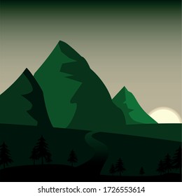 Greenish moutain scape with sunset.