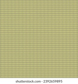 Greenish yellow cloth with a pattern consisting of black stitches and linearly arranged rectangles. Repeating decorative design for textiles. Grid background.