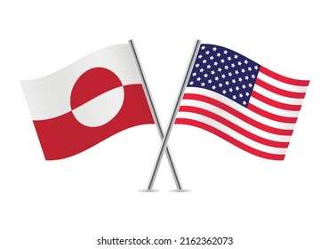 Greenland and America crossed flags. Greenlandic and American flags on white background. Vector icon set. Vector illustration. 